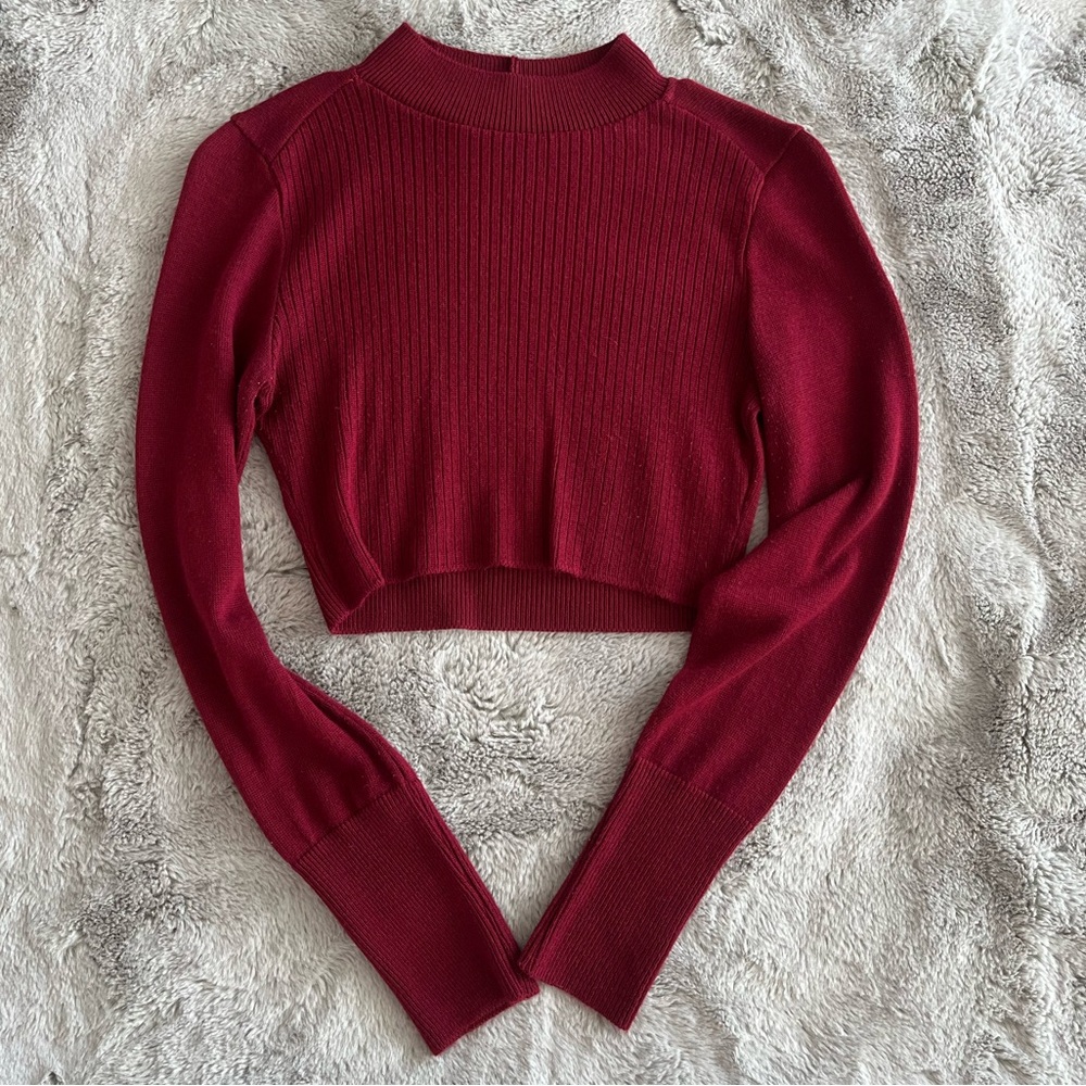 FOREVER21 Red Cropped Mock Neck Sweater